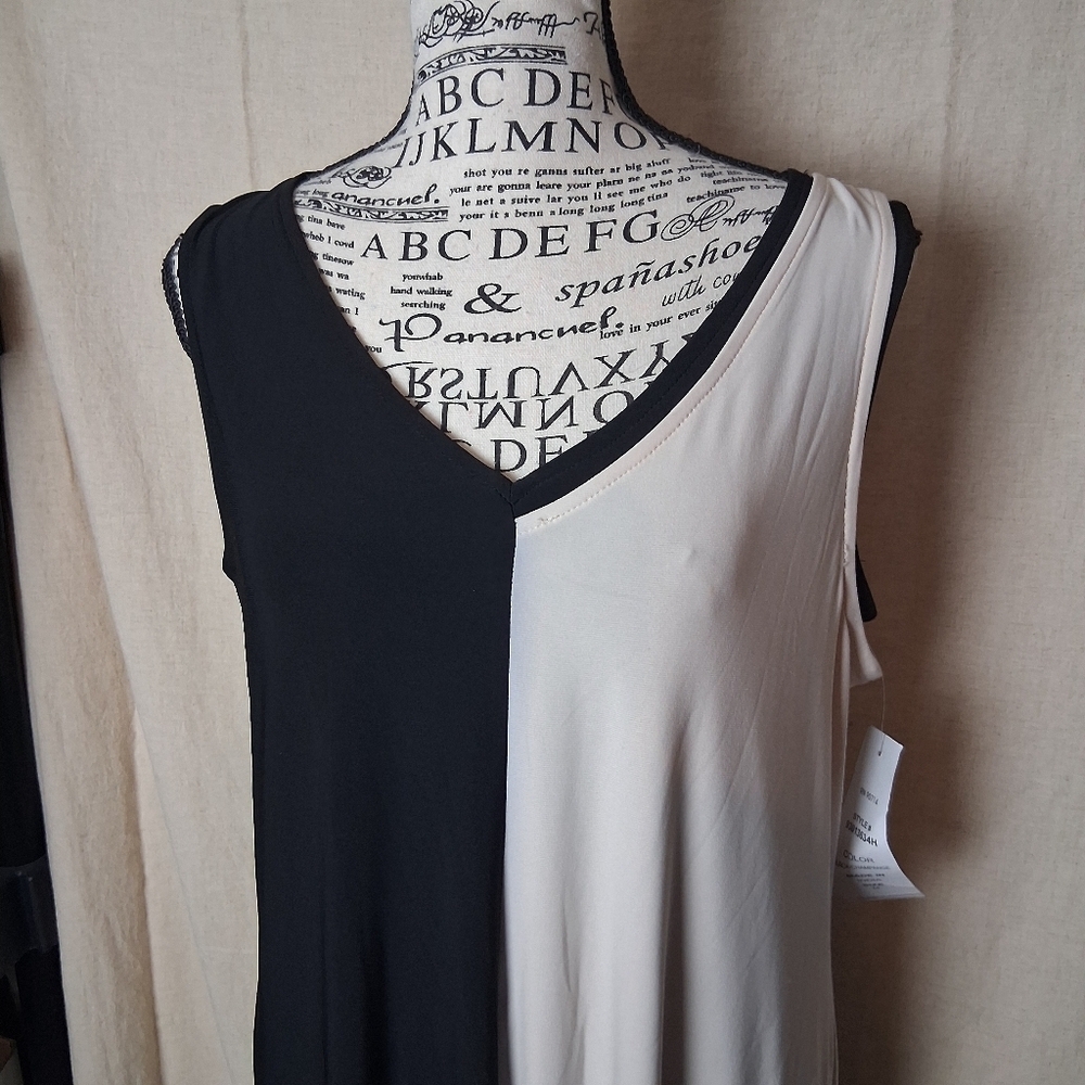 MSK Black and Tan Color Block Asymmetric Tank Tunic Dress Medium NWT - Picture 5 of 5